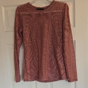 Bcbg  Lace/ Mesh  Long Sleeve Top - Pink Medium